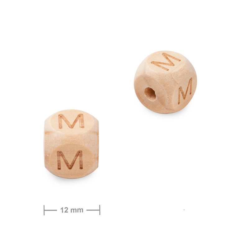 Mărgele din lemn cub 12mm cu litera M