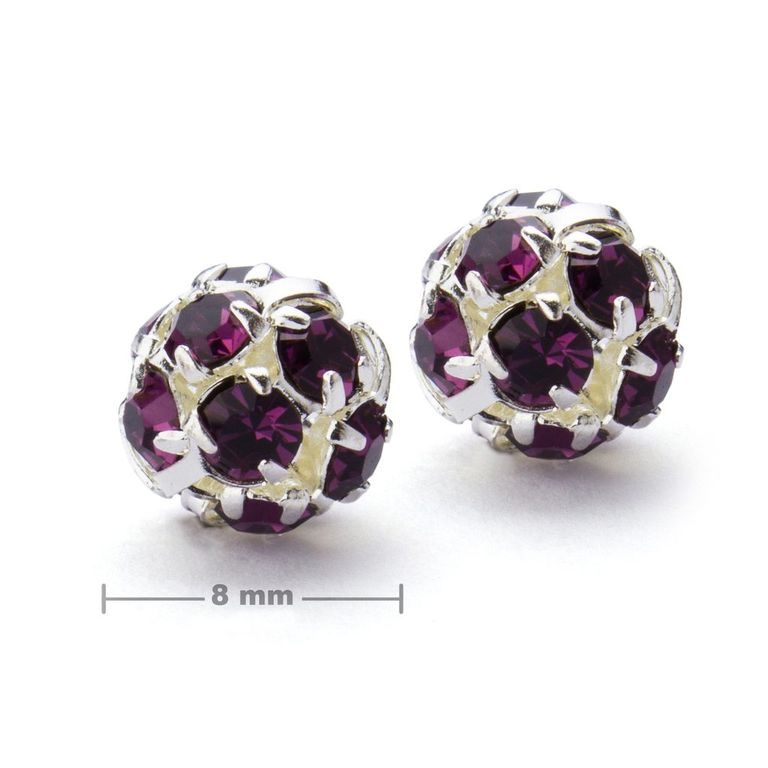 Rhinestone ball 8mm silver Amethyst