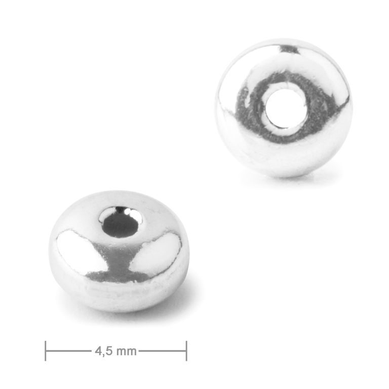 Kovový korálek donut 4,5mm v barvě stříbra