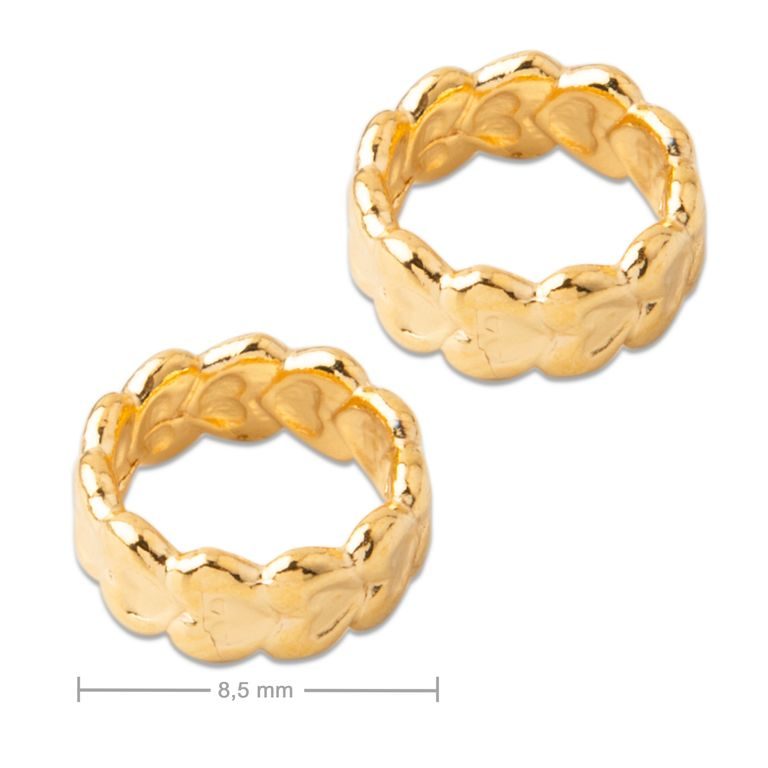 Stříbrný distanční kroužek srdce 8,5 x 3,5 mm pozlacený 24K zlatem