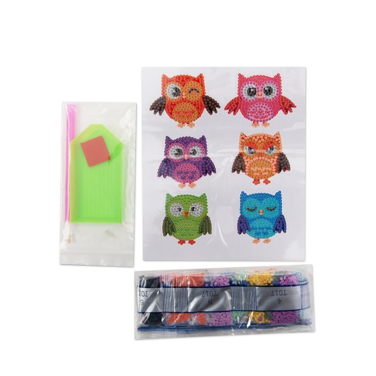 Diamond painting set of stickers with owls 6pcs