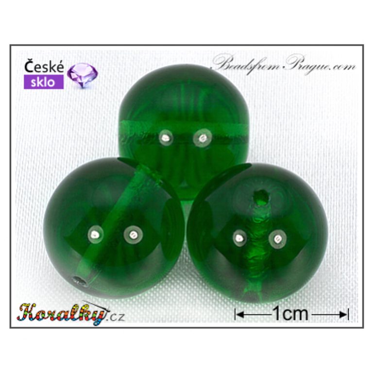 Czech glass pressed bead round 14mm green transparent No.50