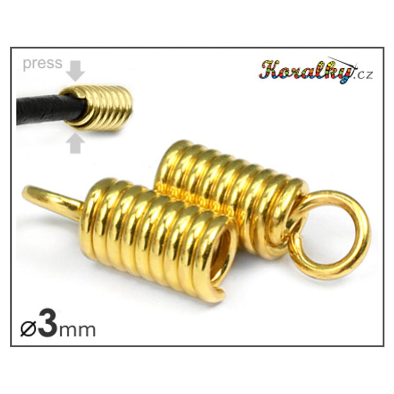 Spring crimping cord cap 3mm gold