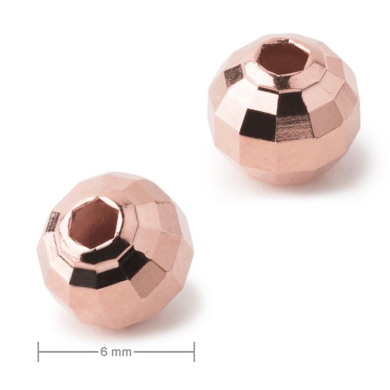 Metal bead diamond cut 6 mm rose gold