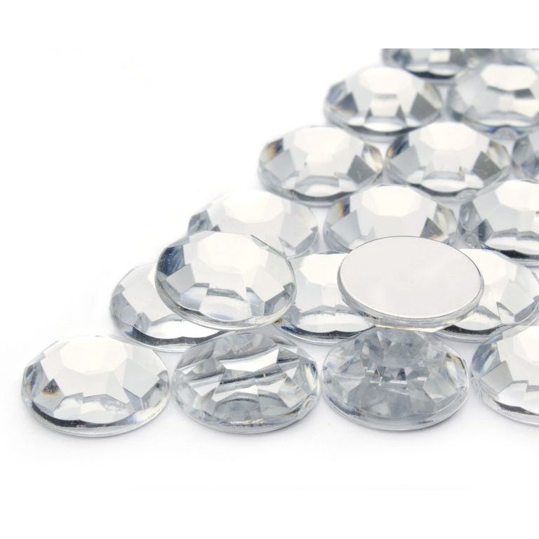 Acrylic glue-on stones round 12mm crystal