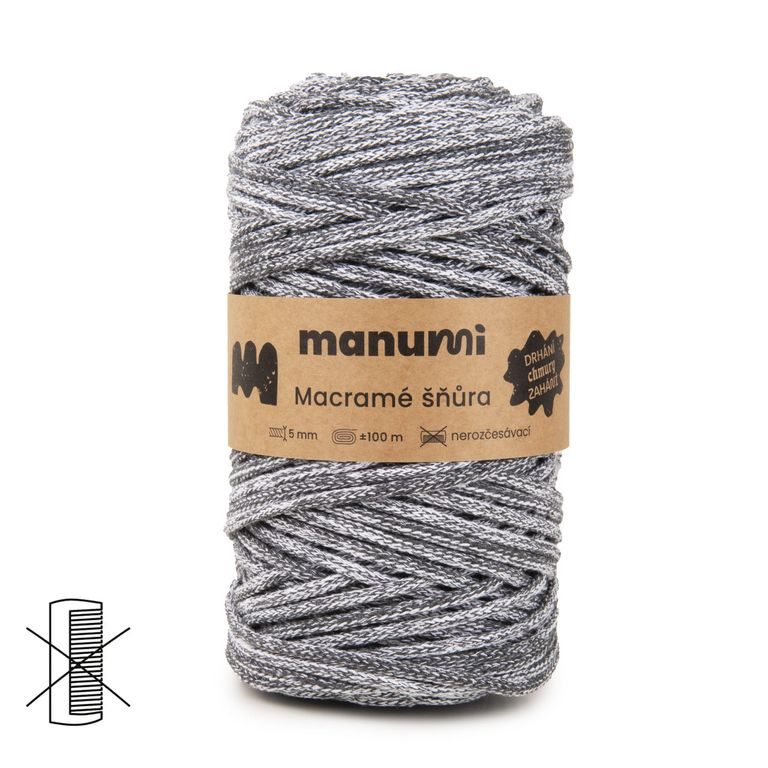 Manumi Șnur Macramé 5mm gri deschis șuvițe