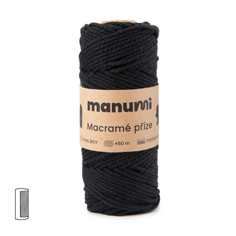 Manumi Macramé priadza stáčaná 3PLY 3mm čierna