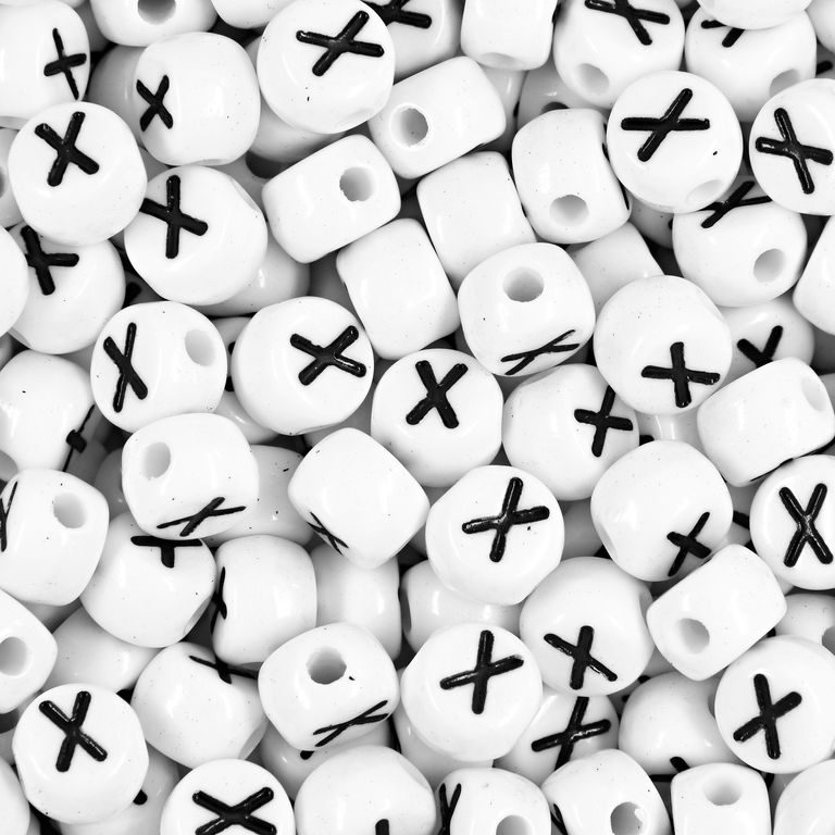 White plastic bead 7x5 mm with letter X