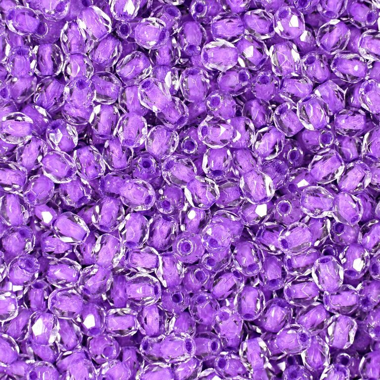 Glass fire polished beads 3mm Crystal Violet Lined