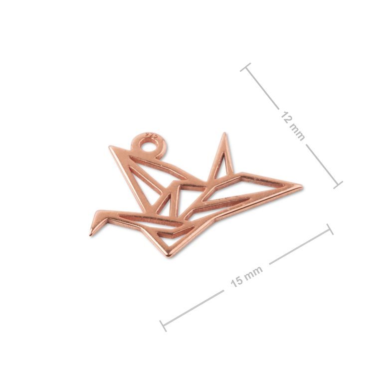 Stříbrný přívěsek origami vlaštovka pozlacený 18K růžovým zlatem č.1035