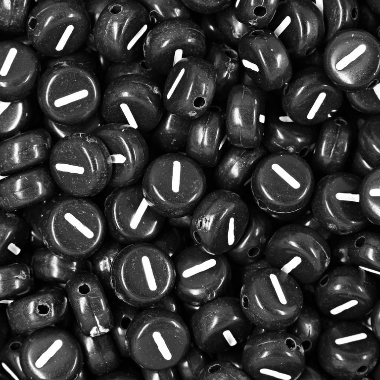 Black plastic bead 7x4 mm with letter I