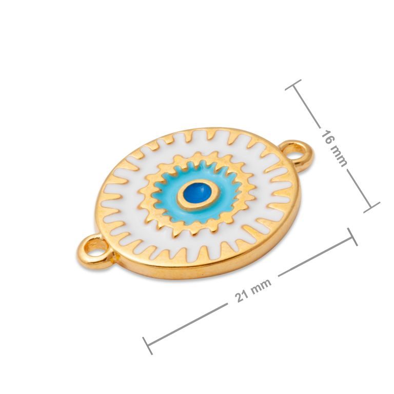Manumi spojovací díl bílé Boho oko 21x16 mm pozlacený