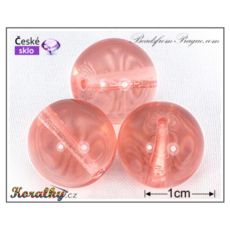 Czech glass pressed bead round 14mm pink transparent No.26