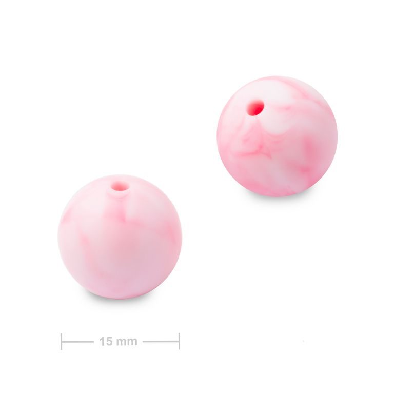 Silicone round beads 15mm Pink Marble