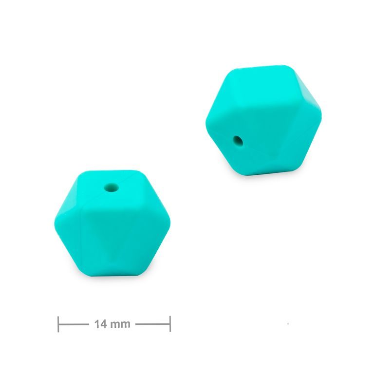 Silikonové korálky hexagon 14 mm Turquoise