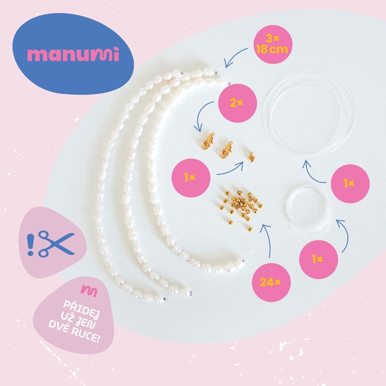 Manumi creative kit for making a set of necklace and bracelet from freshwater pearls