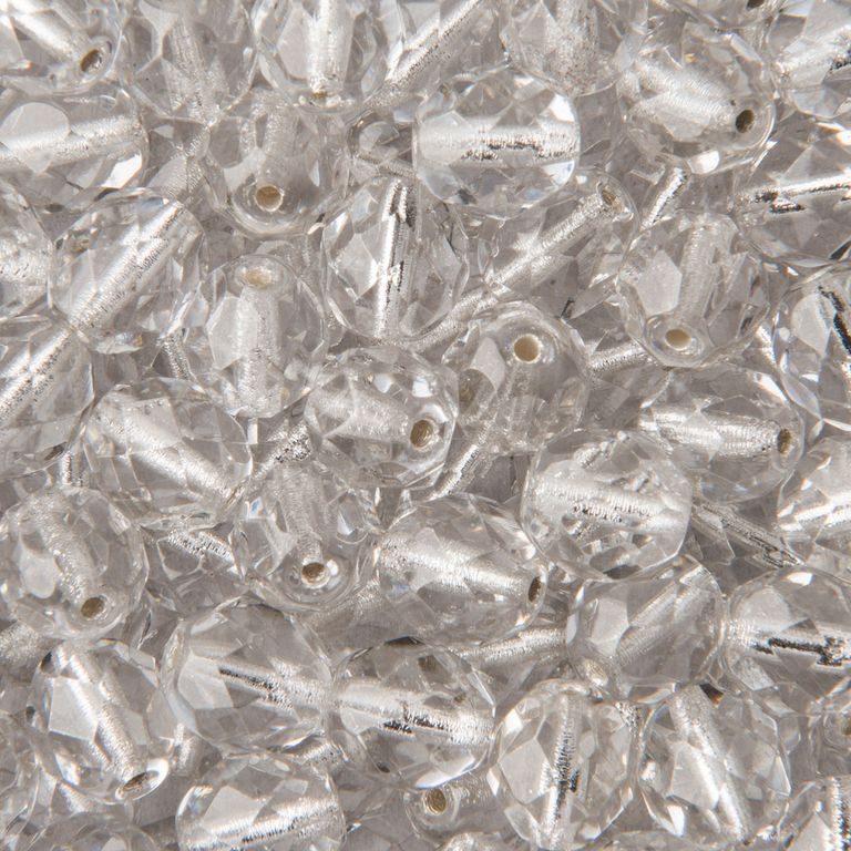 Brúsené koráliky 8mm Crystal Silver Lined