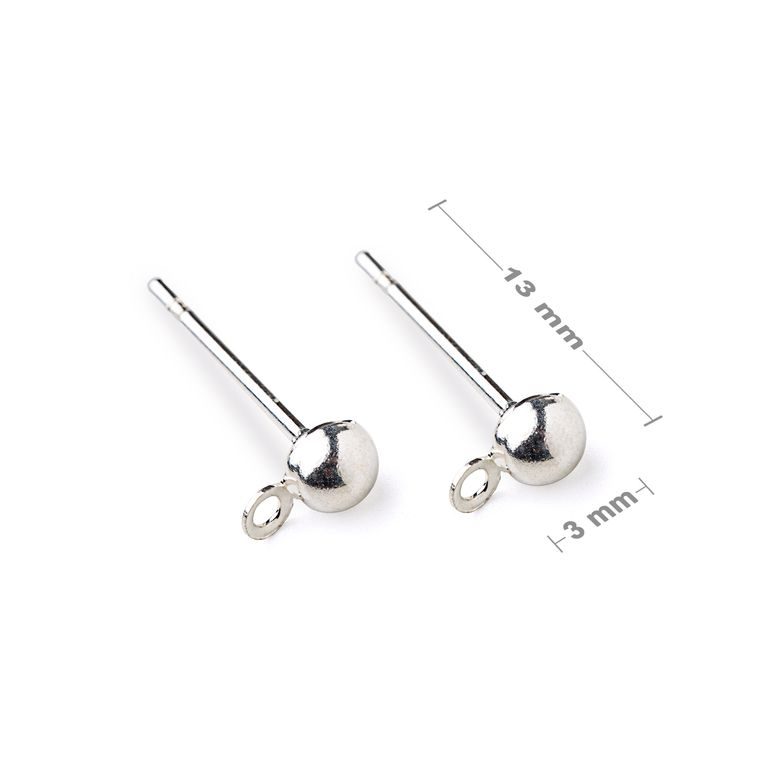 Half ball ear posts 3mm silver