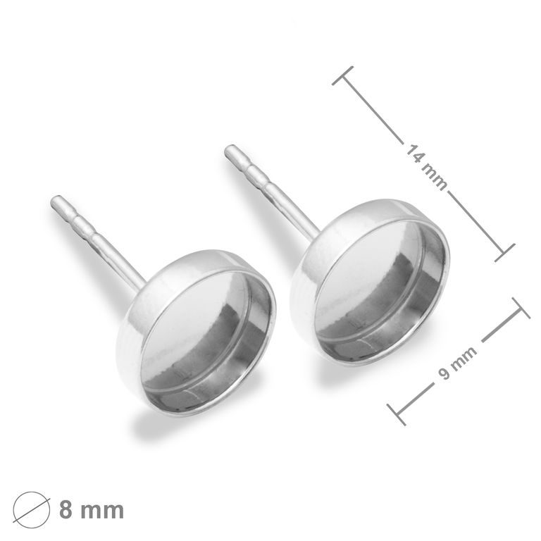 Silver ear posts with settings 8mm  No.1247
