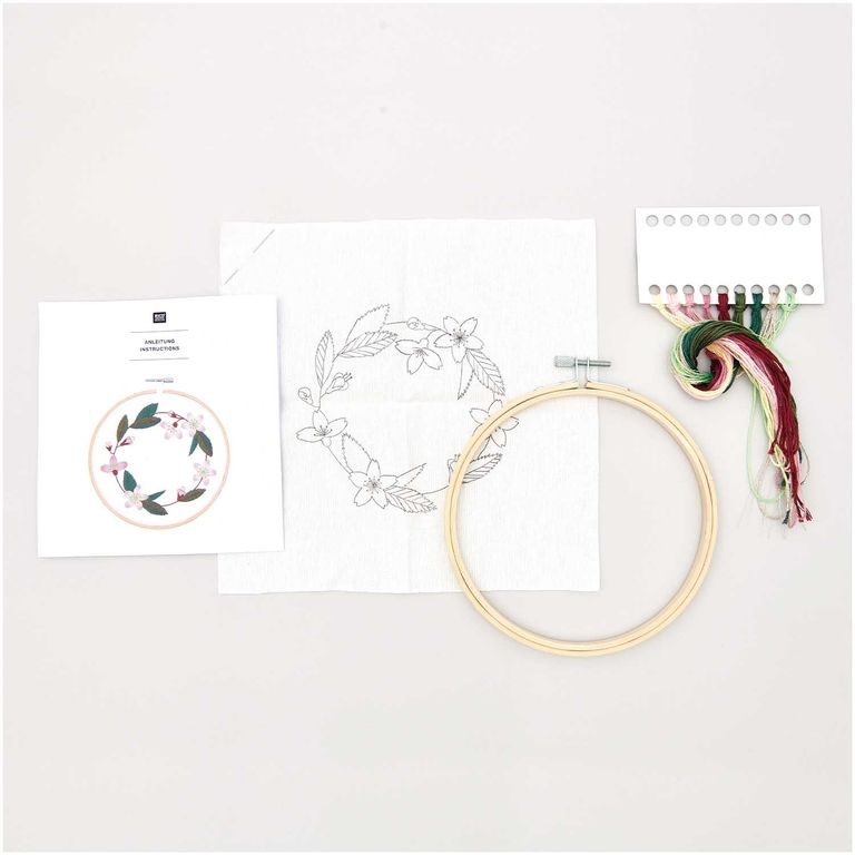 Kit for embroidering a decoration cherry flower wreath