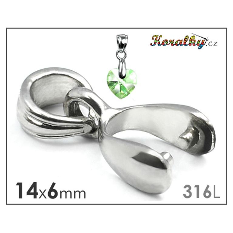 Jewellery pendant bail with loop 316L 14x6 mm