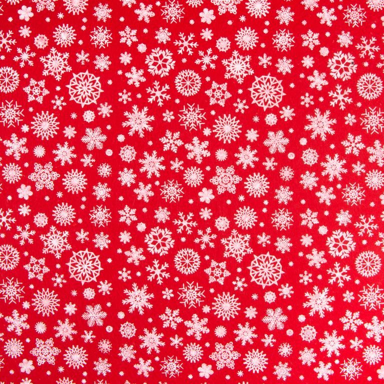 Filc / plsť vianočný motív s vločkami 1mm červený