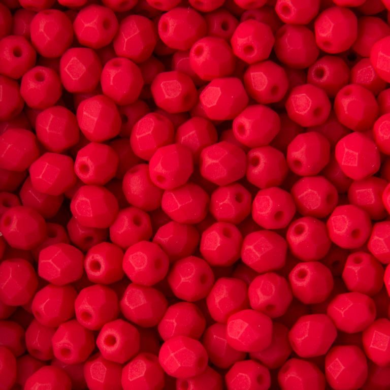 Brúsené koráliky 4mm Neon Red