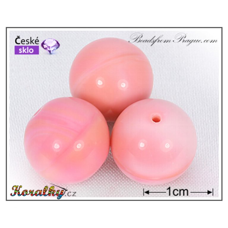 Czech glass pressed bead round 14mm pink No.32