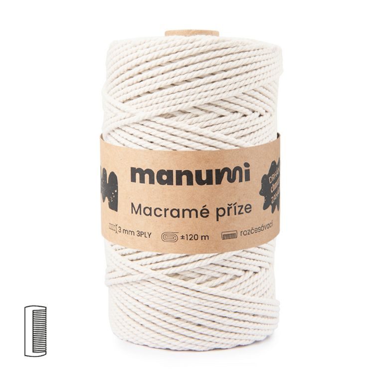 Manumi Macramé příze stáčená 3PLY 3mm 120m natural