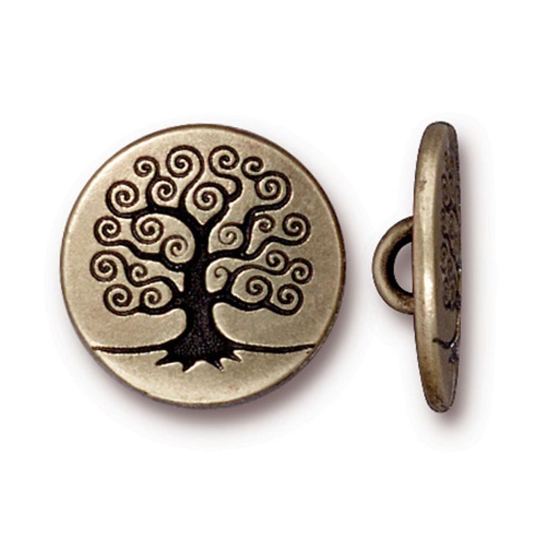 TierraCast button Tree Of Life antique brass