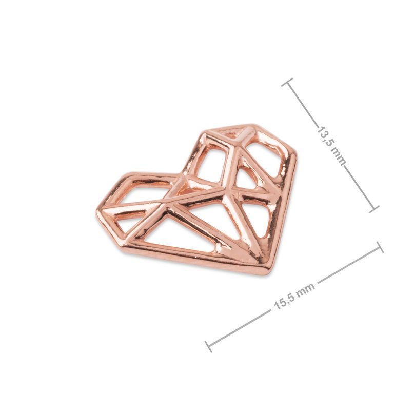 Stříbrný spojovací díl origami srdce pozlacený 18K růžovým zlatem