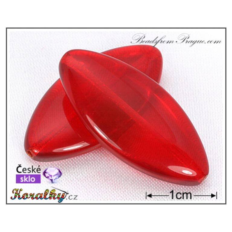 Czech glass pressed bead olive 30x14mm red transparent No.42