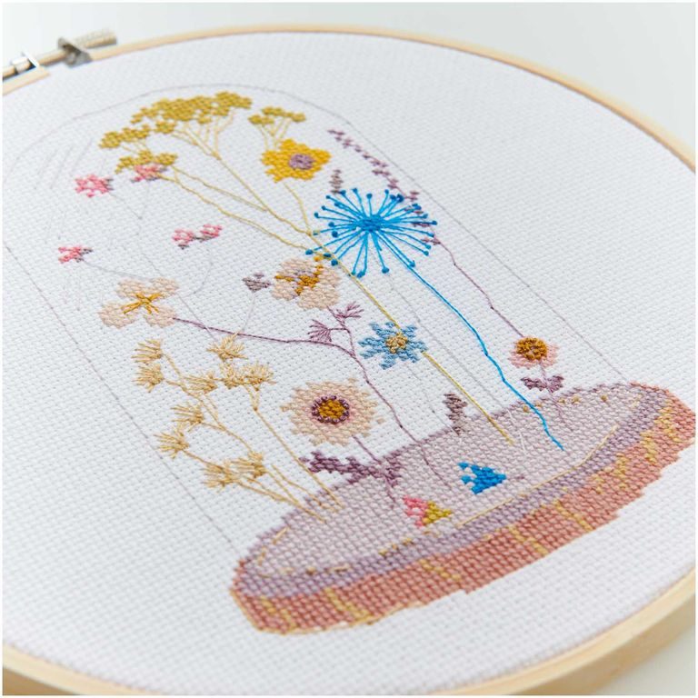 Kit for embroidering a decoration with flowers