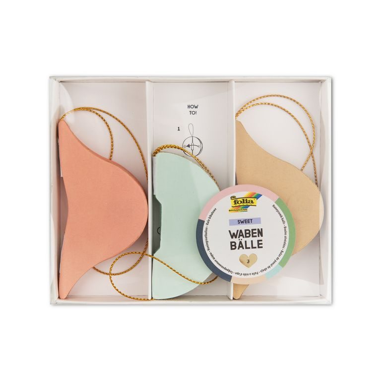 Set of 3 paper decorations in the shape of pastel Christmas baubles