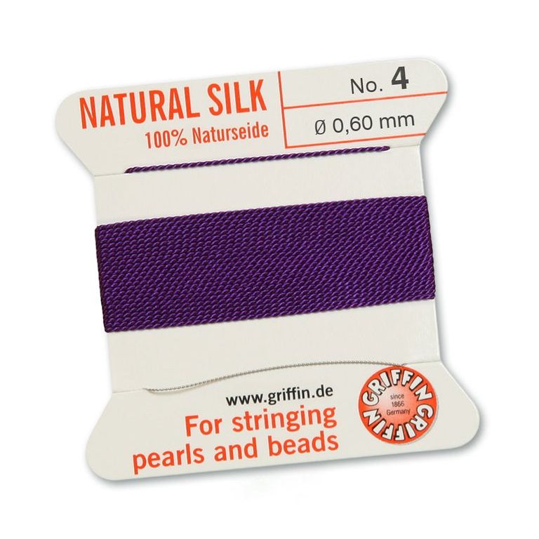 Silk thread with needle 0.6mm/2m dark purple