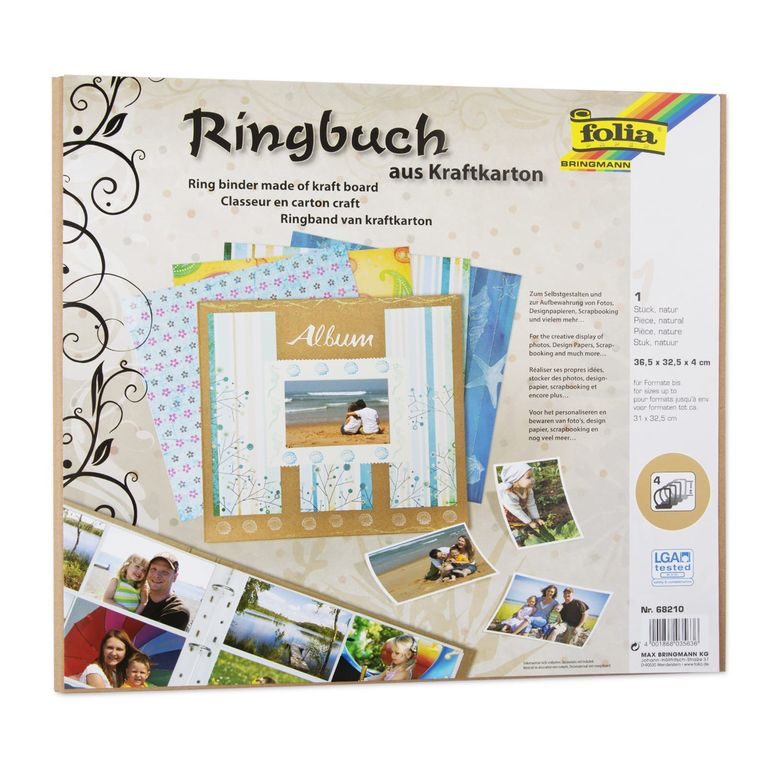 Scrapbooking ring album made of kraft cardboard 36.5x32.5x4cm natural