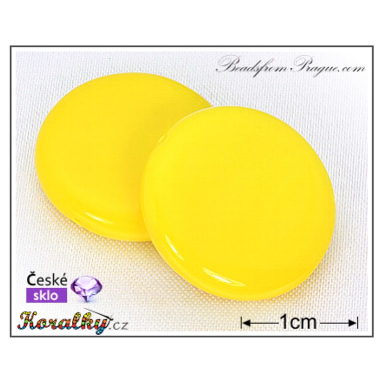 Czech glass pressed bead flat 20mm yellow No.21