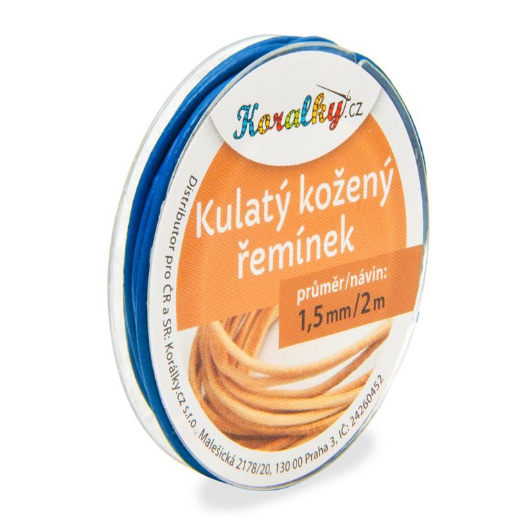 Kulatý kožený řemínek 1,5mm/2m modrý č.23