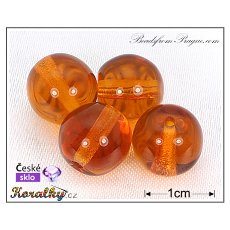 Czech glass pressed bead round 10mm brown transparent No.97