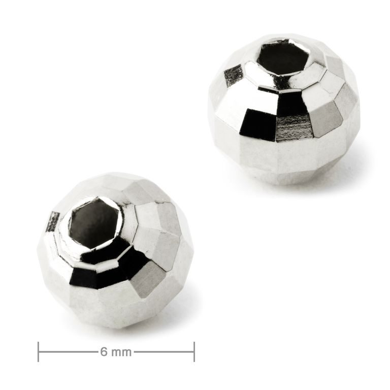 Kovový korálik diamond cut 6 mm platinový