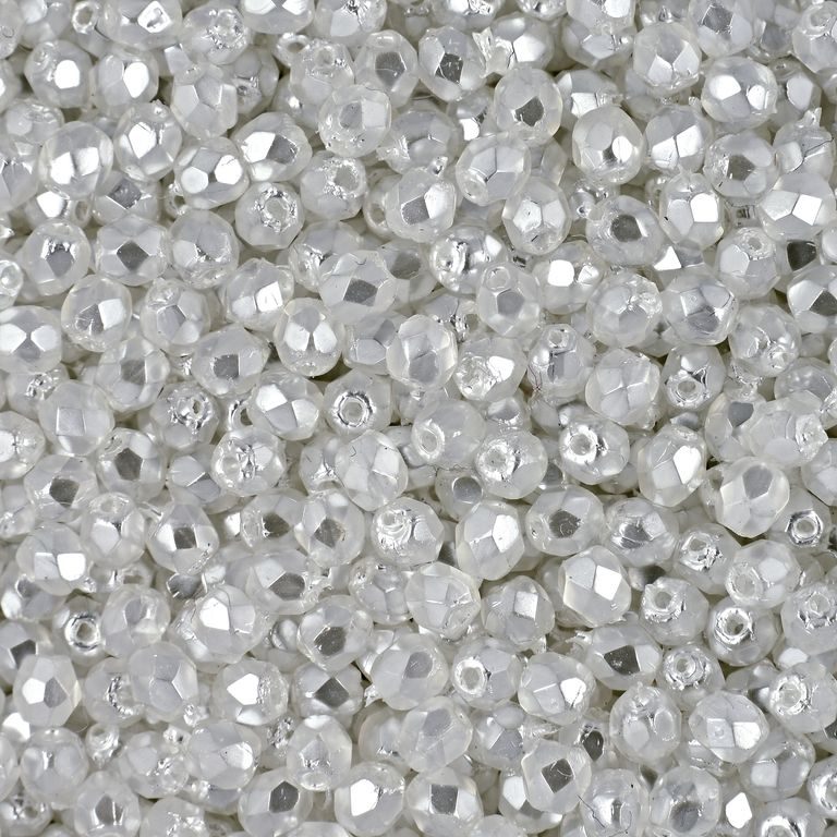 Broušené korálky 3mm Coated White Pearl