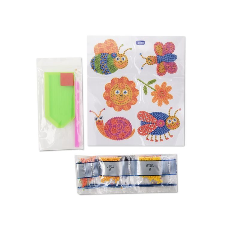 Diamond painting set of stickers with ladybugs, a flower and a sun 6pcs