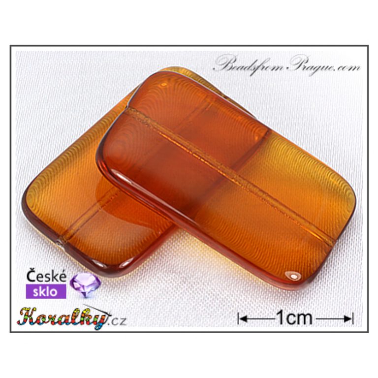 Czech glass pressed bead rectangle 30x14mm brown transparent No.101