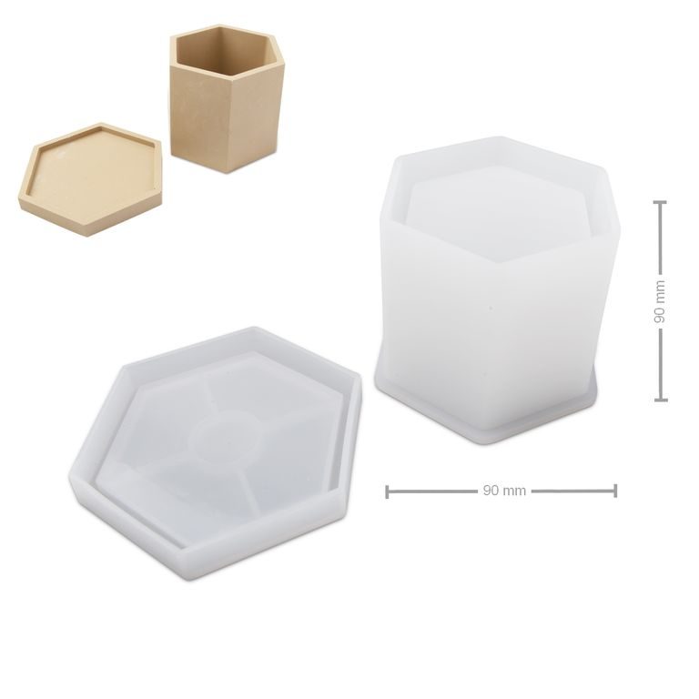 Silicone mould for casting creative clay hexagon with coaster