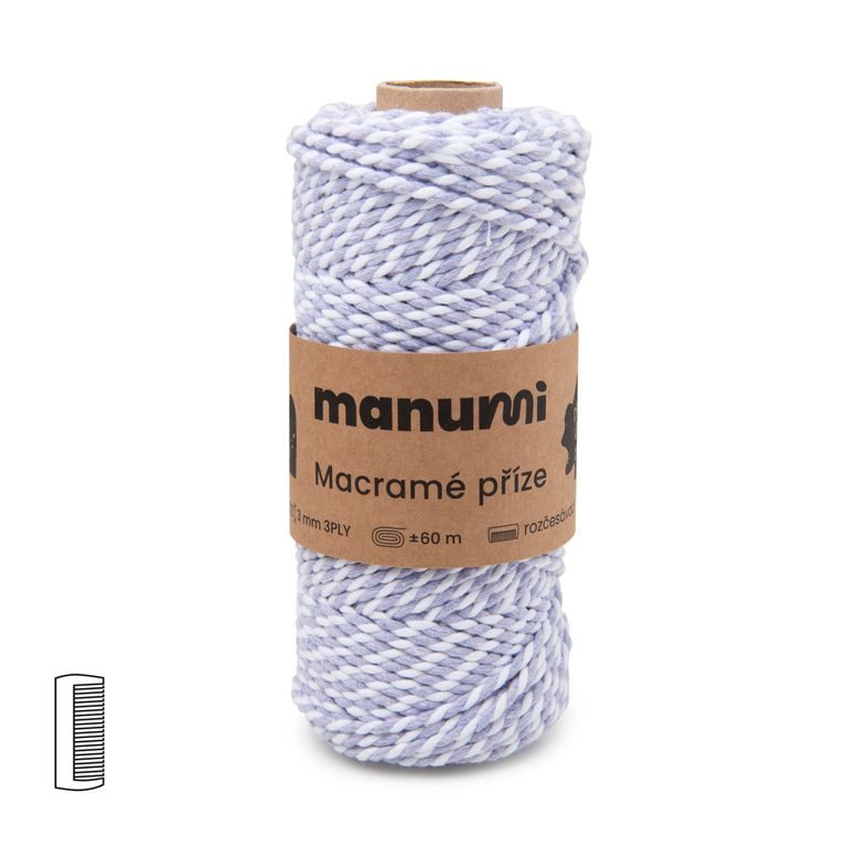 Manumi Fir textil Macramé răsucit 2PLY 3mm mov-alb