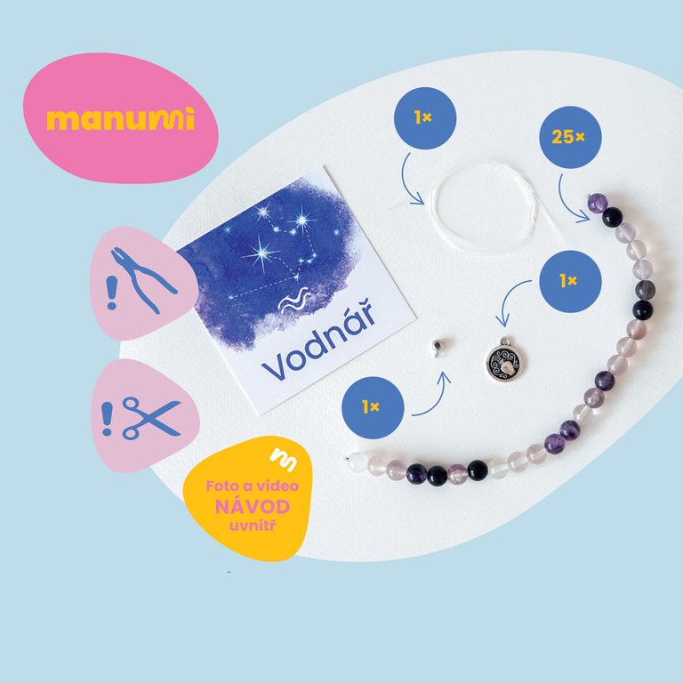 Manumi kreativní sada na výrobu náramku z minerálů se znamením zvěrokruhu Vodnář