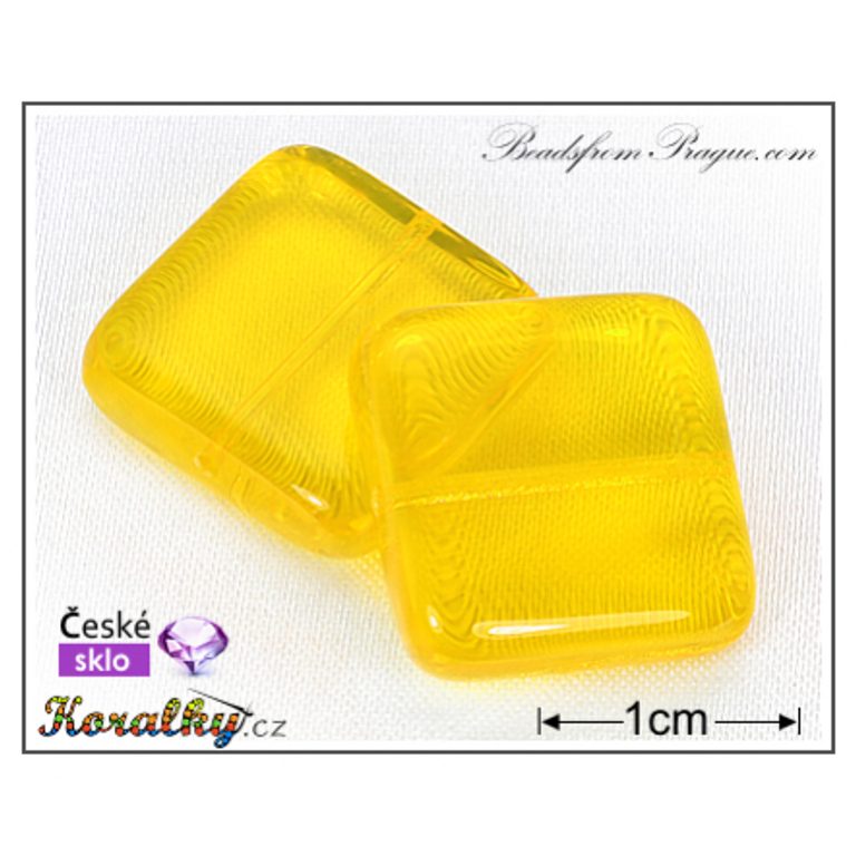 Czech glass pressed bead square 17x17mm yellow transparent No.16