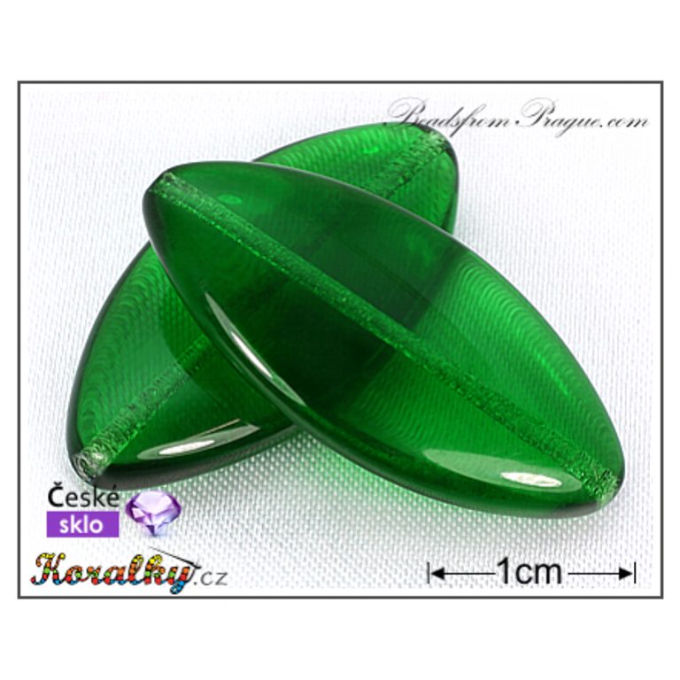 Czech glass pressed bead olive 30x14mm green transparent No.54