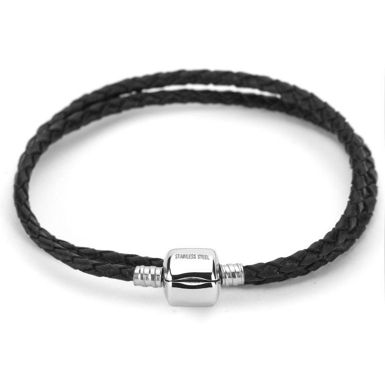 Braided leather necklace with a stainless steel clasp 38cm