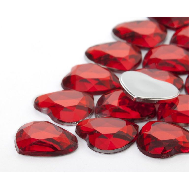 Acrylic glue-on stones heart 14mm red